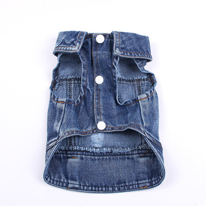 Pet Dog Cat Blue Denim Jeans Jacket Coat Vest
