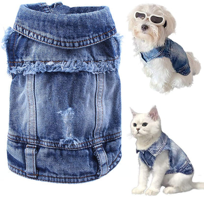 Pet Dog Cat Blue Denim Jeans Jacket Coat Vest