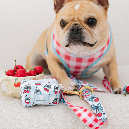 Frenchie Poo Bag Holder - Cherries Blue