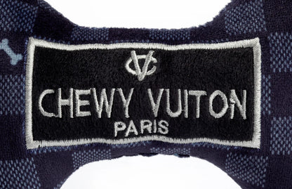 Black Checker Chewy Vuiton Bone Dog Toy with Squeaker