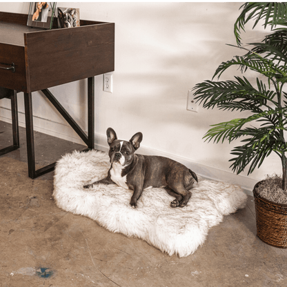 PupRug Faux Fur Orthopedic Dog Bed - Curve White with Brown Accents