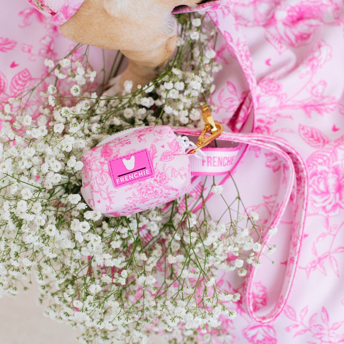 Frenchie Poo Bag Holder - Toile (Pink)