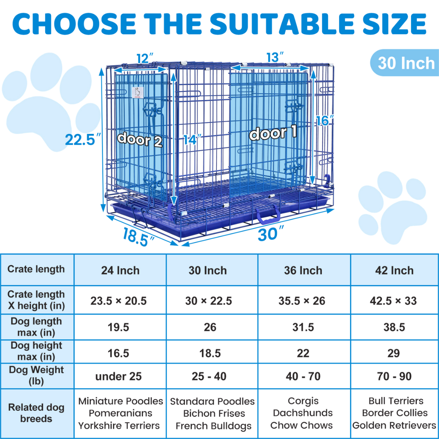 30" Collapsible Blue Dog Crate BLU30