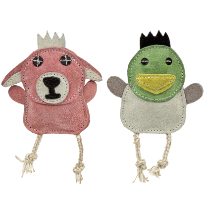Natural Leather Wee Buddies Duck & Bunny Dog Chew Toys, 2 Pack