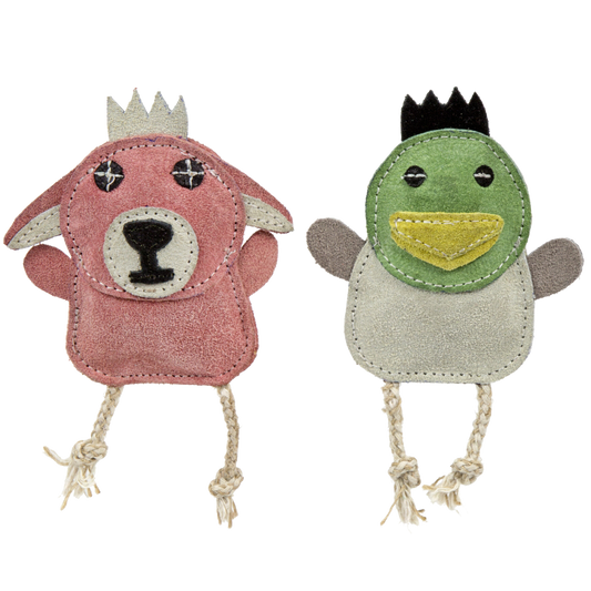 Natural Leather Wee Buddies Duck & Bunny Dog Chew Toys, 2 Pack