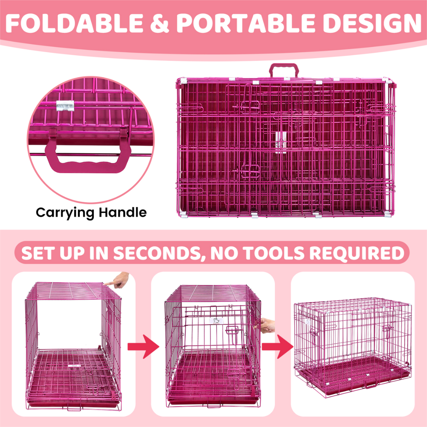 24-42" Collapsible Pink Dog Crate RED24-42
