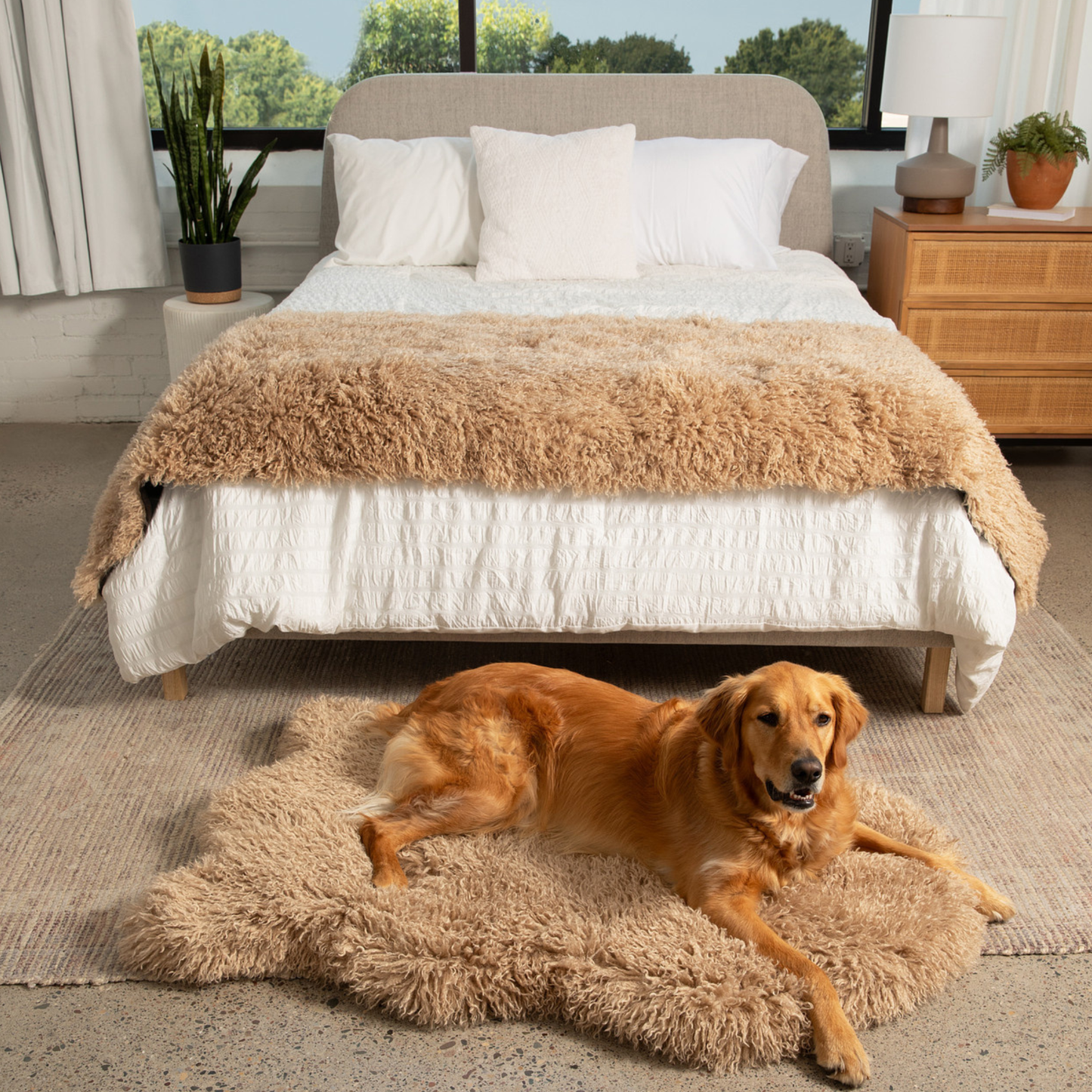 PupRug™ Luxe Faux Fur Orthopedic Dog Bed -  Plush Sheep Tan (Only the PupRug. PupProtector is sold separately)