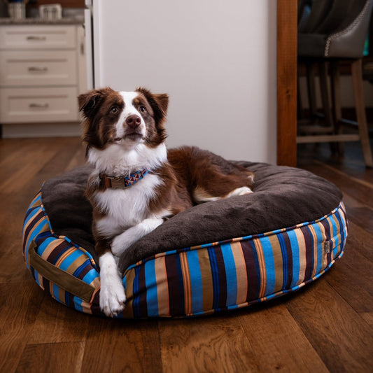 Round Stripe Pet Bed with Fur