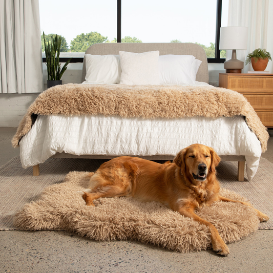 PupRug™ Luxe Faux Fur Orthopedic Dog Bed -  Plush Sheep Tan (Only the PupRug. PupProtector is sold separately)
