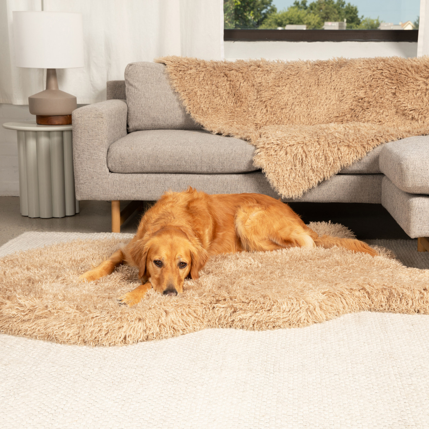 PupRug™ Luxe Faux Fur Orthopedic Dog Bed -  Plush Sheep Tan (Only the PupRug. PupProtector is sold separately)
