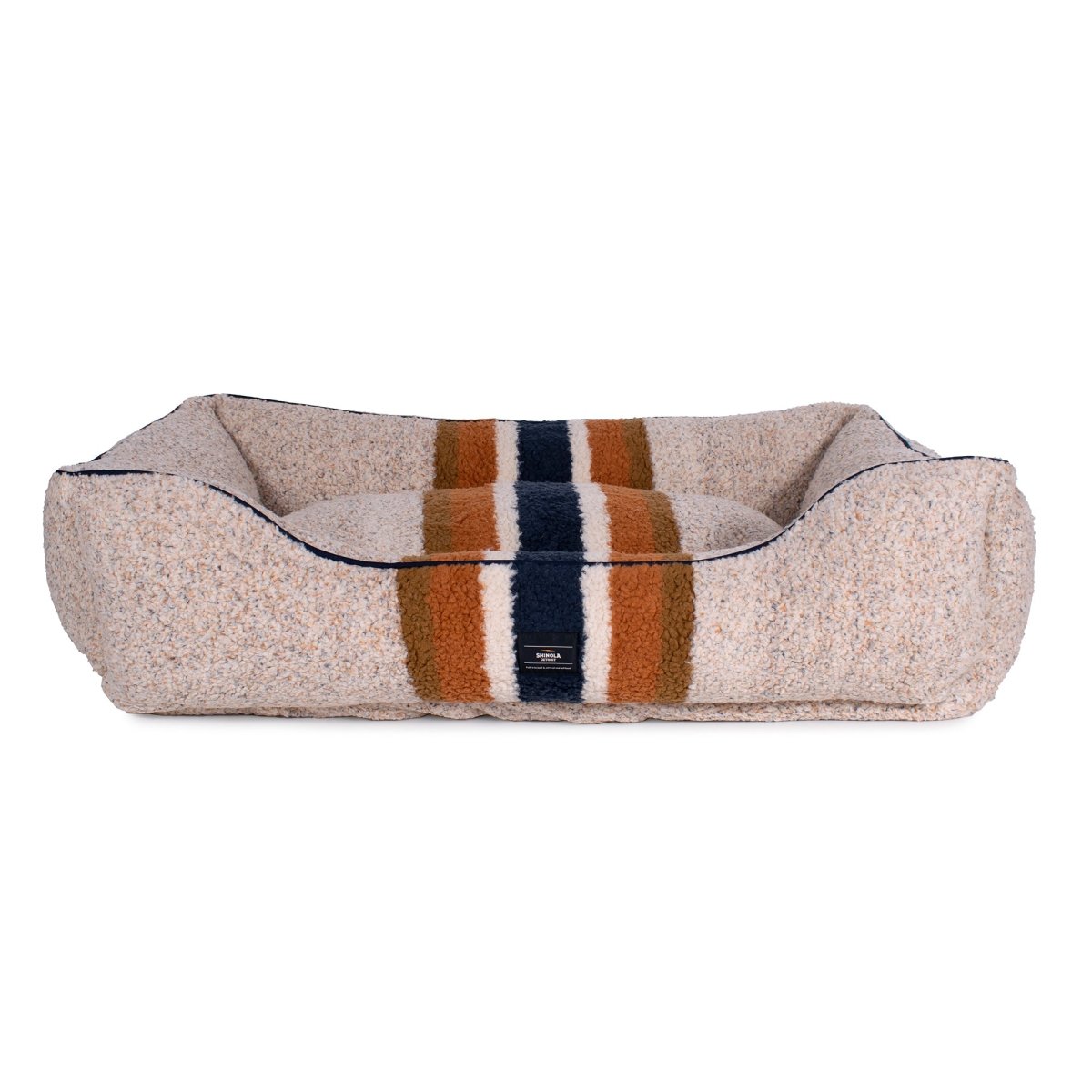 Shinola Brand Stripe Kuddle Berber Dog Bed Oatmeal