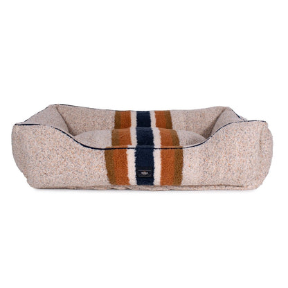 Shinola Brand Stripe Kuddle Berber Dog Bed Oatmeal