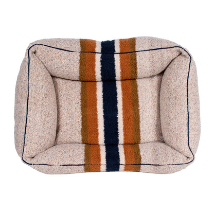 Shinola Brand Stripe Kuddle Berber Dog Bed Oatmeal