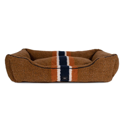 Shinola Brand Stripe Kuddle Berber Dog Bed Rust