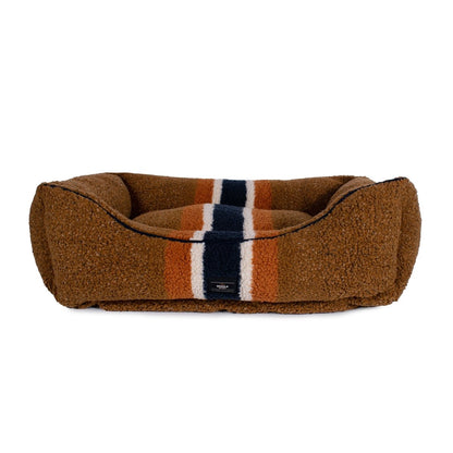 Shinola Brand Stripe Kuddle Berber Dog Bed Rust