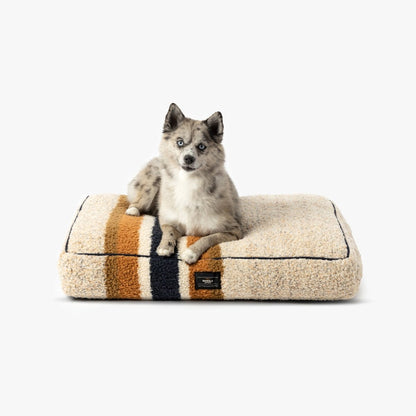 Shinola Brand Stripe Napper Pillow Berber Dog Bed Oatmeal