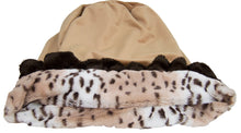 Snuggle Pouch - Aspen Snow Leopard with Divine Caramel and Godiva Brown Ruffles