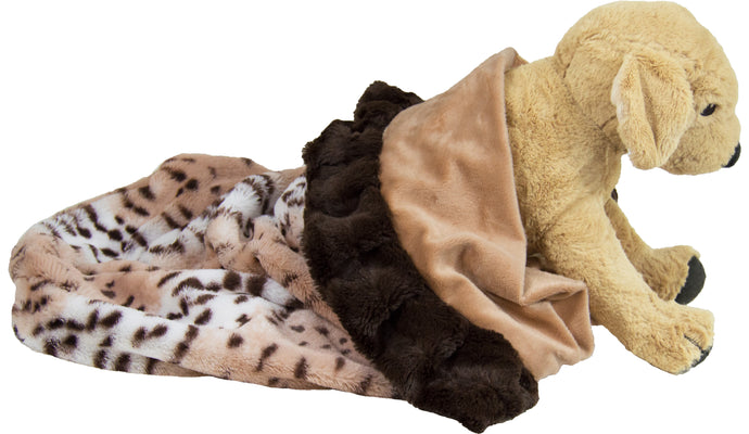 Snuggle Pouch - Aspen Snow Leopard with Divine Caramel and Godiva Brown Ruffles